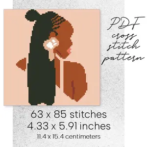Cross Stitch Pattern Boho Black Girl Vibe Afro Easy Room Decor