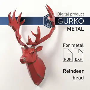 Reindeer Head Metal Papercraft, Cat, DXF, PDF, Digital Template