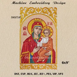 Mother of God icon machine embroidery design