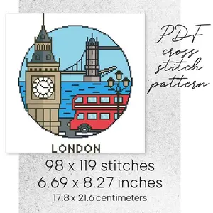Cross Stitch Pattern London Big Ben Tower Travel Easy Home Decor