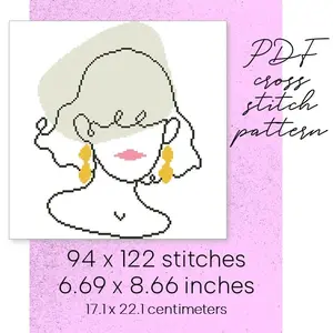 Cross Stitch Pattern Boho Girl Silhouette Female Easy Decor DIY