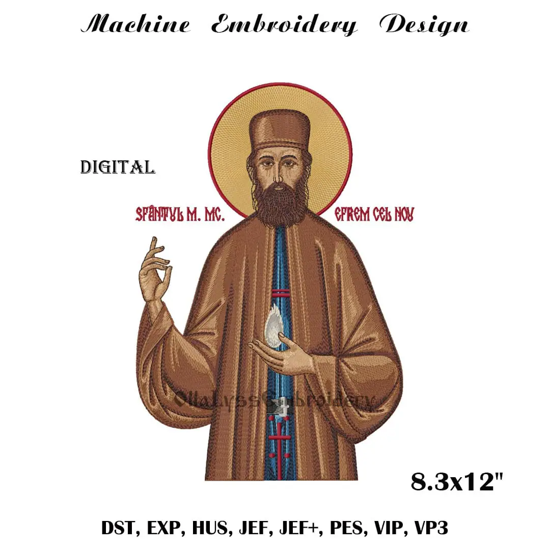 Ephraim of Nea Makri embroidery design 1 Icon of Ephraim of Nea Makri embroidery design.