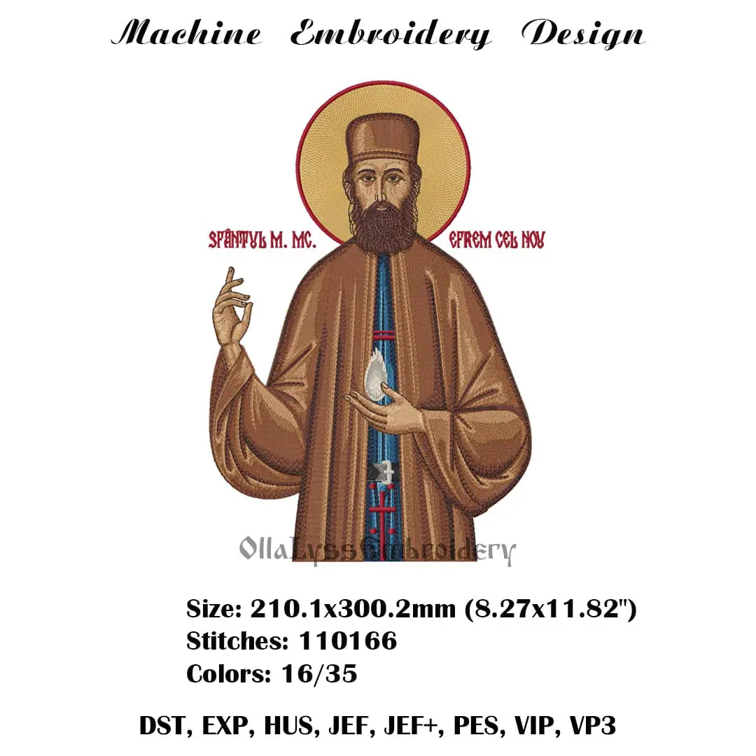 Ephraim of Nea Makri embroidery design 2 Icon of new martyr Ephraim machine embroidery design 8.3x12"