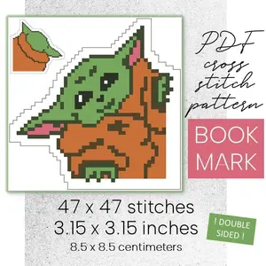Cross Stitch Pattern Double Bookmark Baby Yoda Grogu Easy DIY