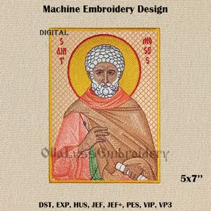 Icon of Moses the Ethiopian digital file for embroidery machne