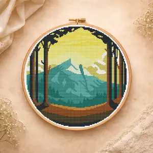Mountain Landscape Cross Stitch Pattern PDF embroidery design