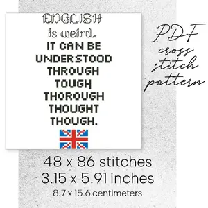 Cross Stitch Pattern English Is Weird Funny Quote School Easy DIY