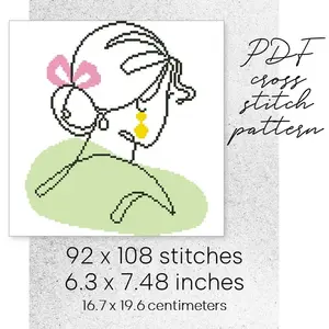Cross Stitch Pattern Boho Girl Silhouette Female Easy Home Decor