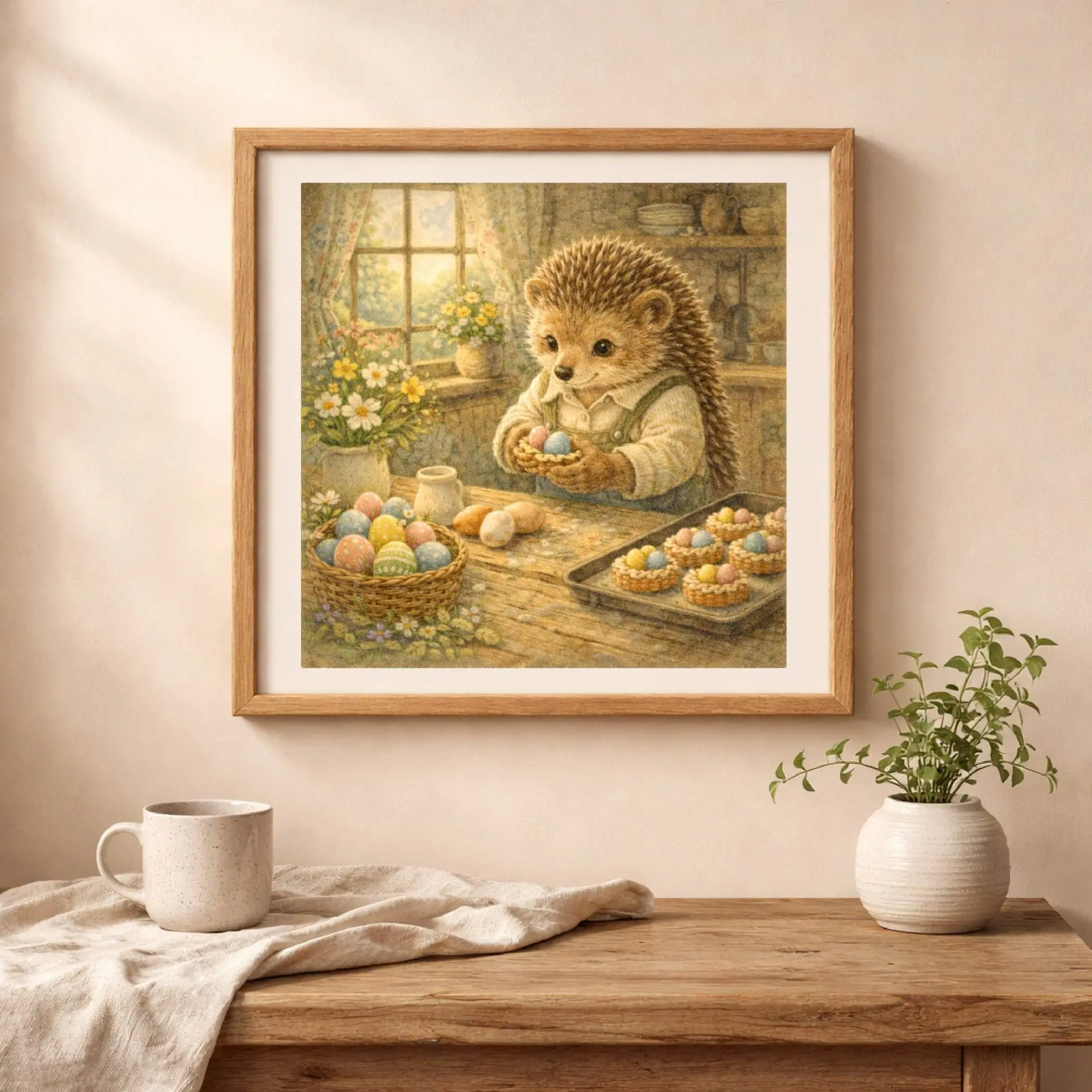 Easter hedgehog printable wall art cottagecore spring home decor