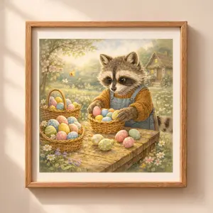 Easter raccoon printable wall art cottagecore spring illustration