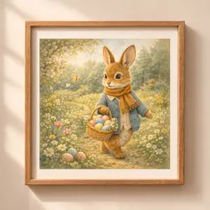 Easter bunny printable wall art cottagecore woodland rabbit illustration