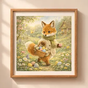 Easter fox printable wall art cottagecore woodland fox illustration