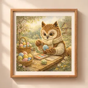 Easter owl printable wall art cottagecore woodland owl illustration
