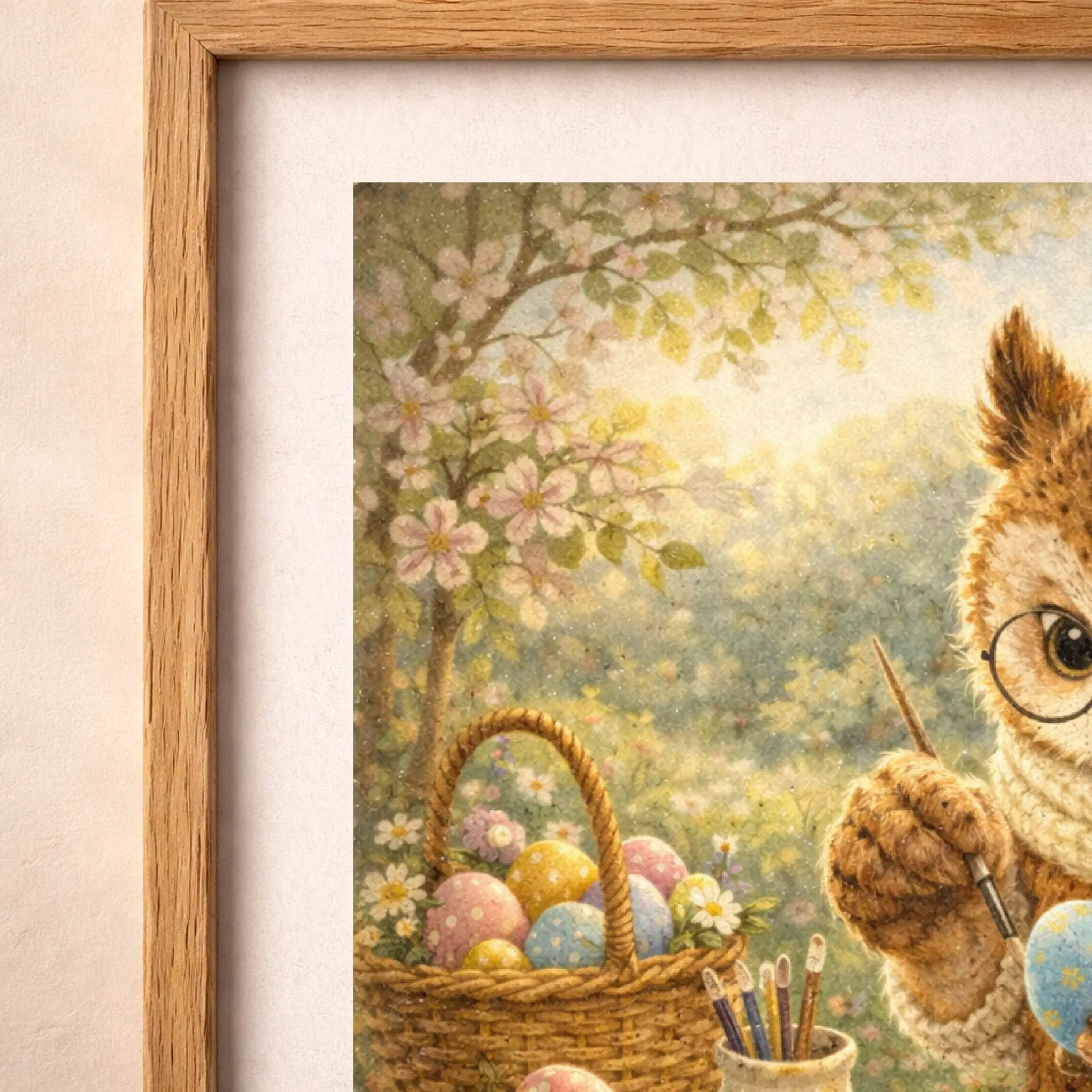 Easter Owl Printable Wall Art Cottagecore Woodland Illustration 4 Easter owl printable wall art illustration detail cottagecore woodland art