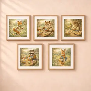 Woodland Easter printable wall art set cottagecore animal gallery wall