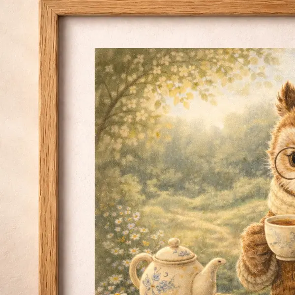 Owl Tea Time Printable Wall Art Cottagecore Woodland Decor