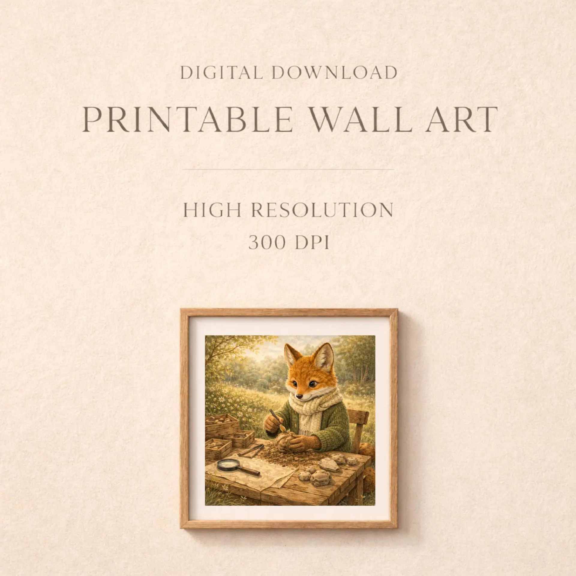 Fox Archaeologist Printable Wall Art Woodland Cottagecore 5 Fox archaeologist printable wall art digital download high resolution printable artwork