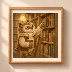 Owl Librarian Printable Wall Art cottagecore library decor woodland owl reading illustration