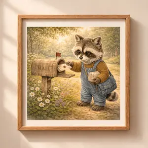 Raccoon Postman Printable Wall Art cottagecore woodland animal delivering letters illustration