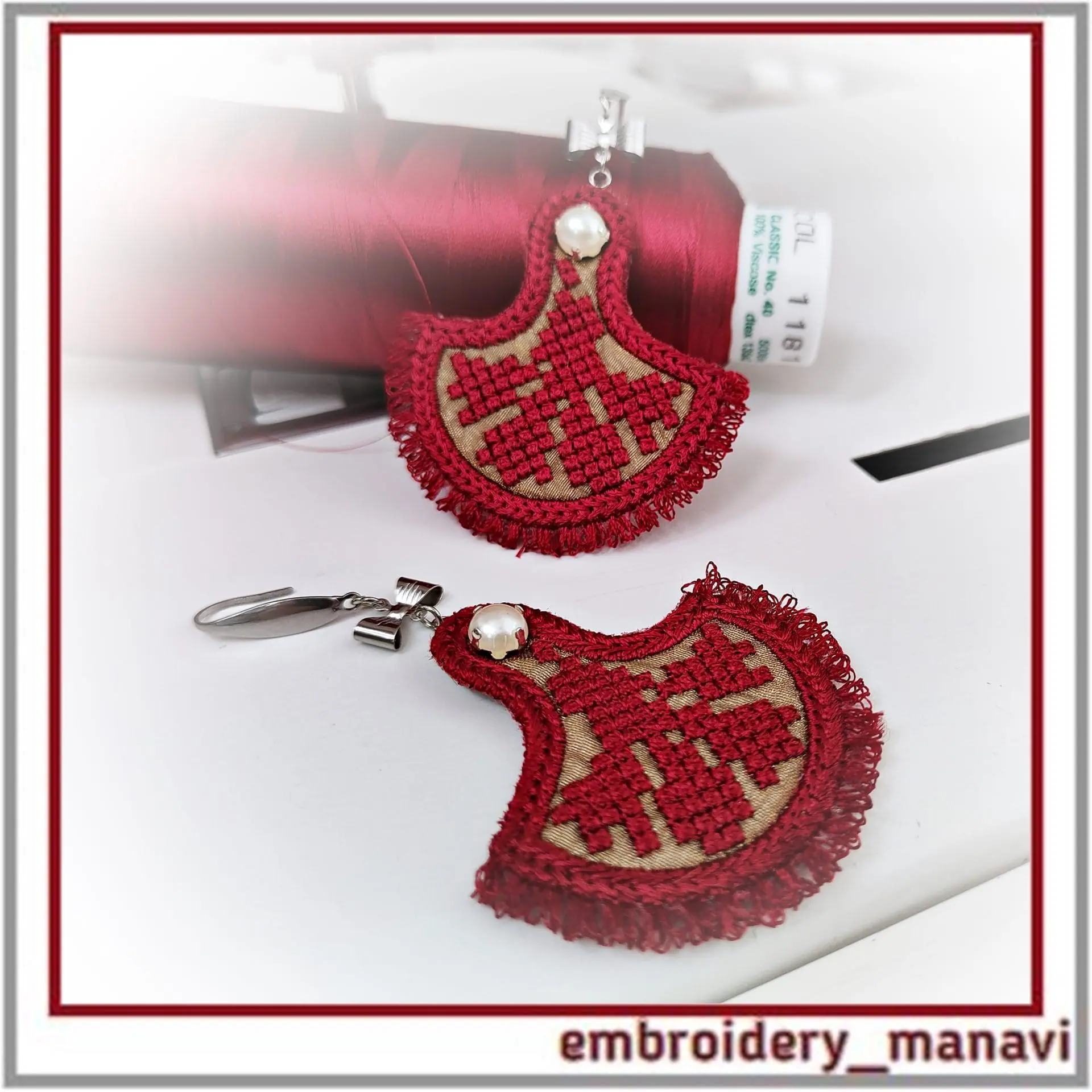 ITH earrings embroidery design french knot fringe tutorial 3 ITH earrings embroidery design french knot fringe tutorial - Image 3