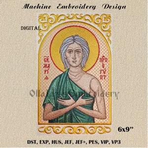 Icon of Mary of Egypt adorned with Byzantine-style ornament