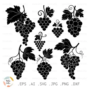 Grape Bundle SVG Clipart Silhouette Template Stencil PNG DXF