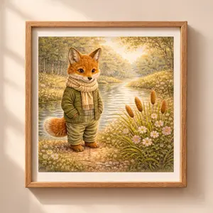 fox woodland printable wall art quiet woodland spring cottagecore decor fox by river