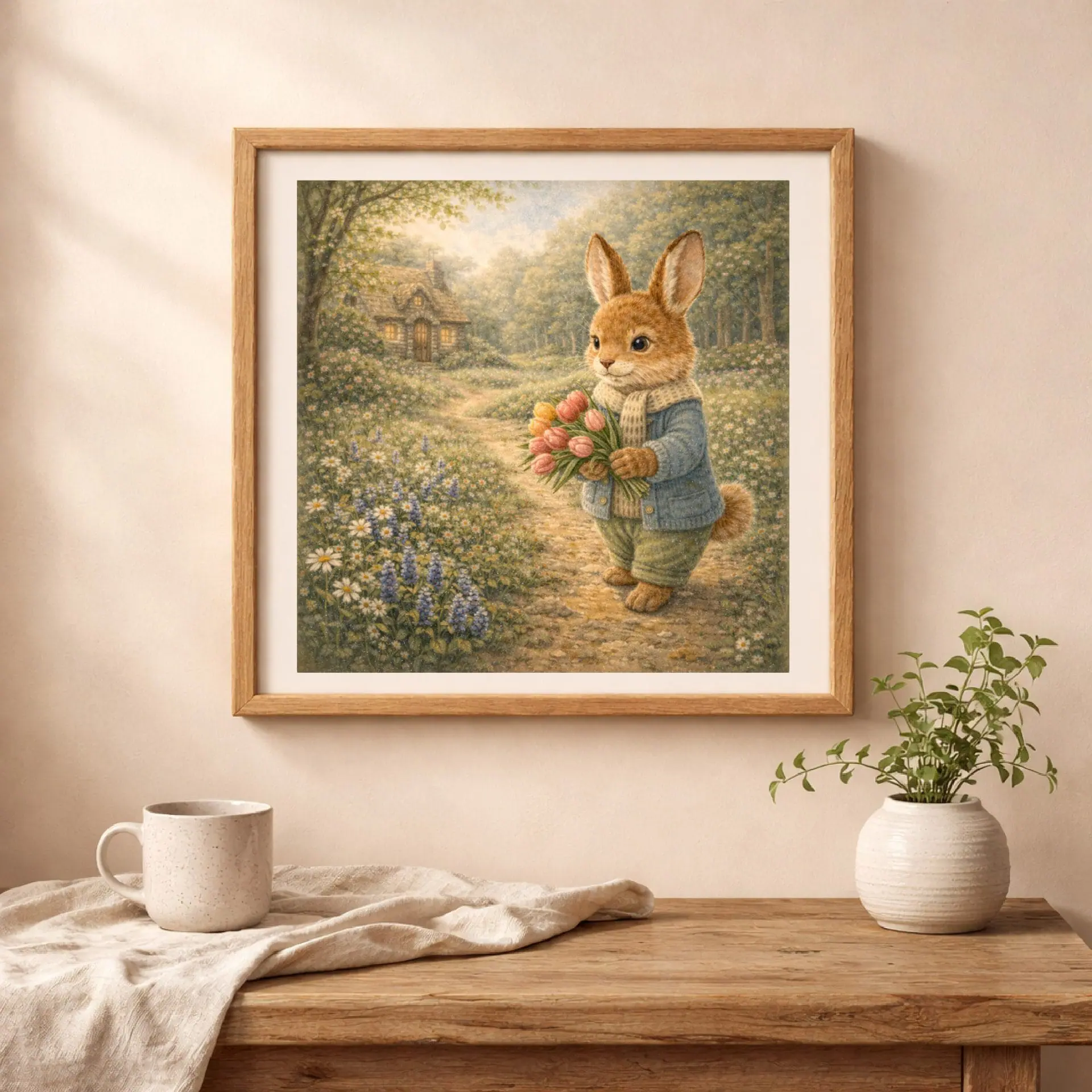 Bunny Woodland Printable Wall Art Cottagecore Spring Decor
