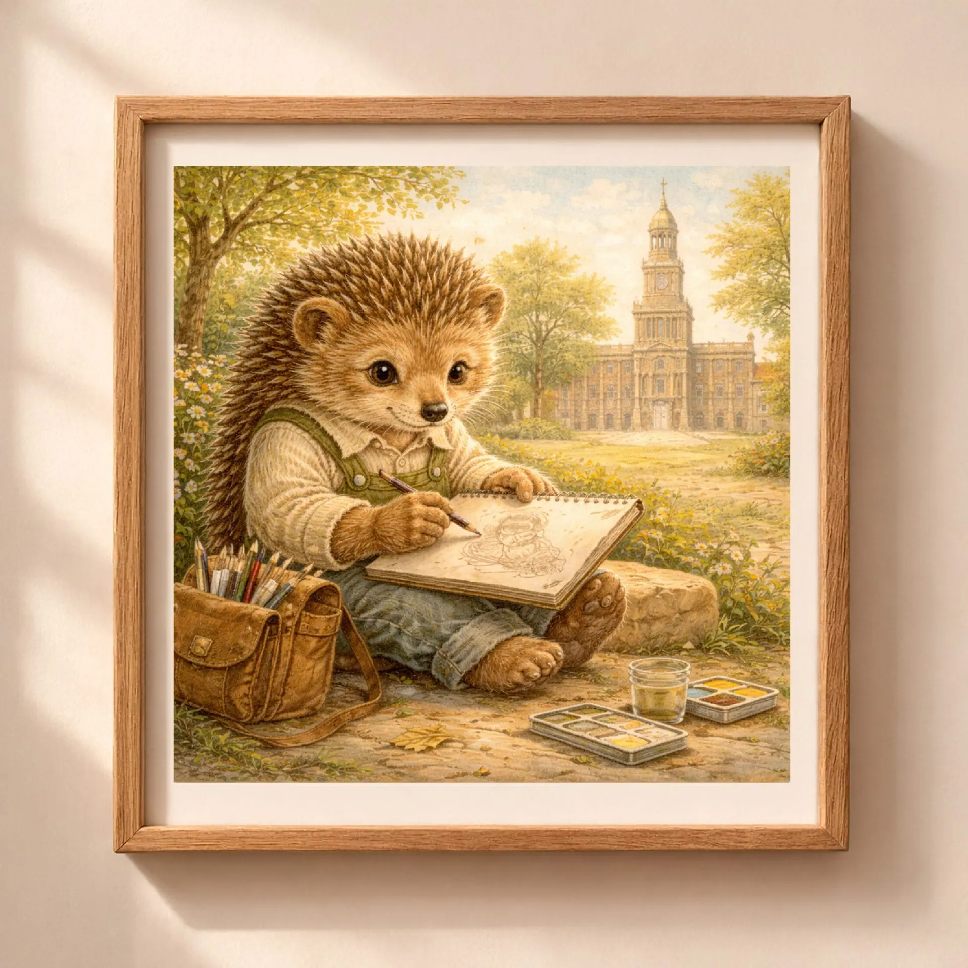 Hedgehog Philadelphia Printable Wall Art USA Travel Decor 1 Hedgehog Philadelphia printable wall art, cute woodland animal sketching near Independence Hall, Quiet Woodland illustration