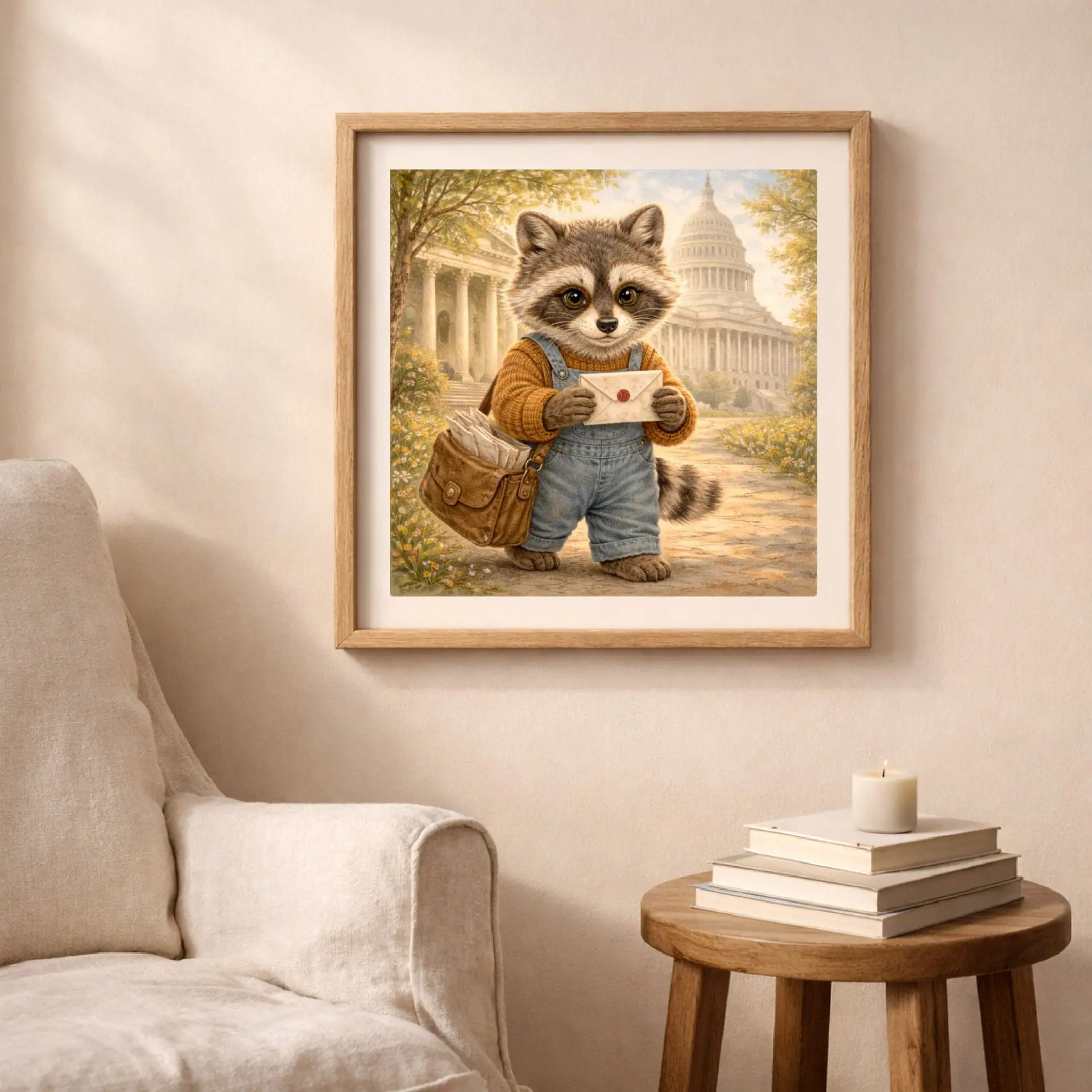 Raccoon Washington Printable Wall Art USA Travel Decor 3 Raccoon Washington printable wall art living room nursery woodland decor