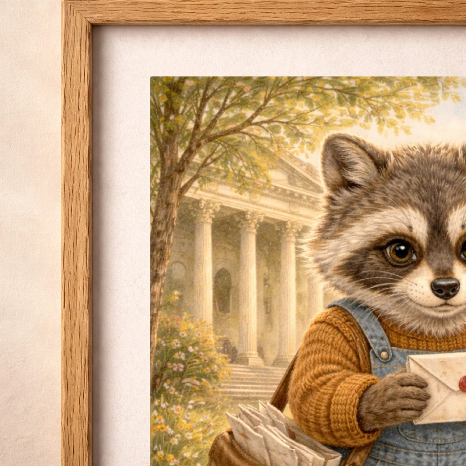 Raccoon Washington Printable Wall Art USA Travel Decor 4 Raccoon Washington illustration detail Quiet Woodland texture and brushwork