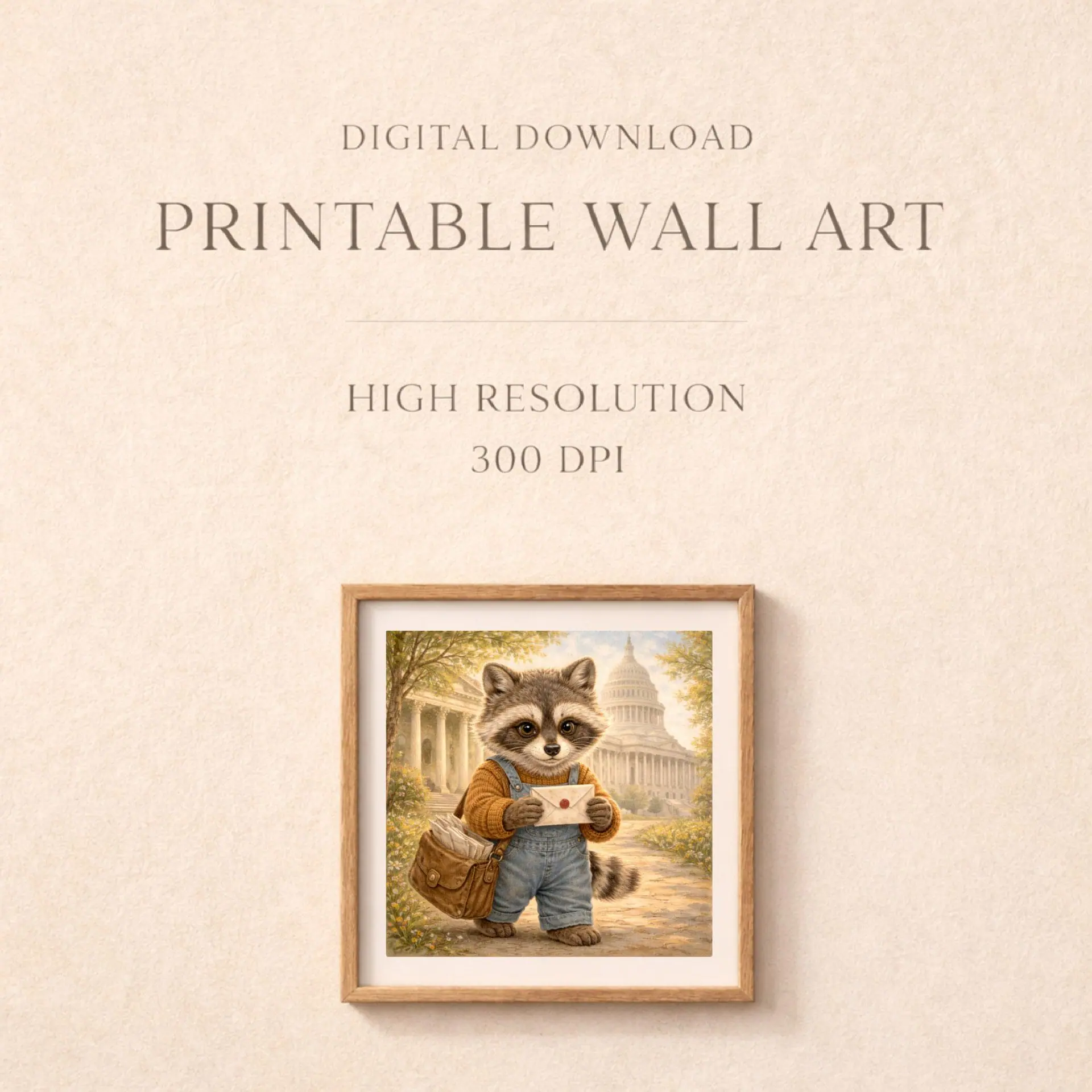 Raccoon Washington Printable Wall Art USA Travel Decor 5 Printable wall art digital download 300 dpi raccoon Washington Quiet Woodland