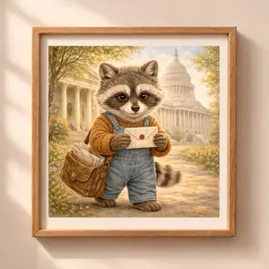 Raccoon Washington printable wall art Quiet Woodland animal illustration USA travel decor