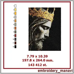 Photostitch Jesus machine embroidery design for spiritual gifts and décor, realistic portrait art, instant download, detailed pattern by Embroidery Manavi 05.