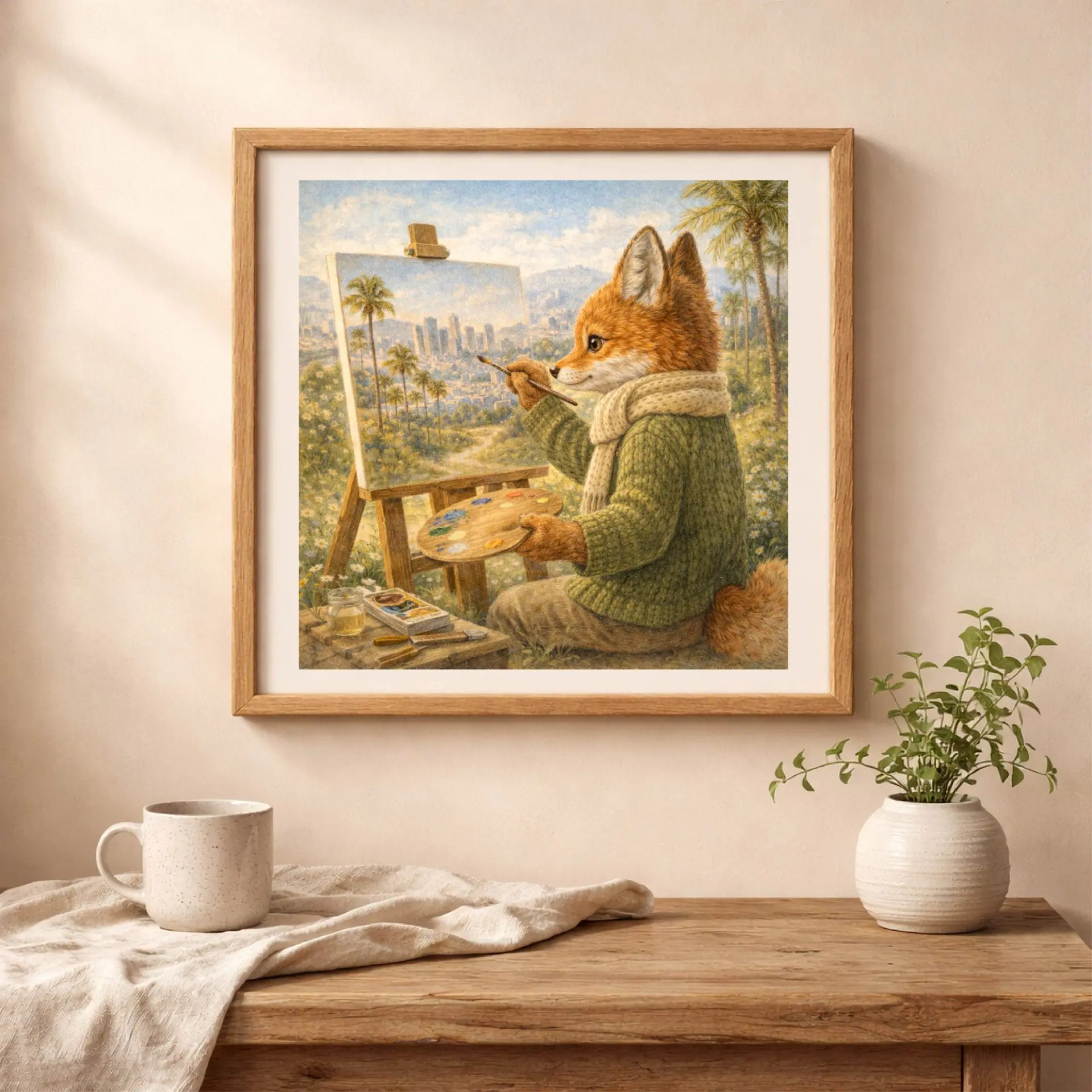 Fox Los Angeles Printable Wall Art Woodland USA Travel Decor 2 Fox Los Angeles printable wall art in living room cottagecore decor