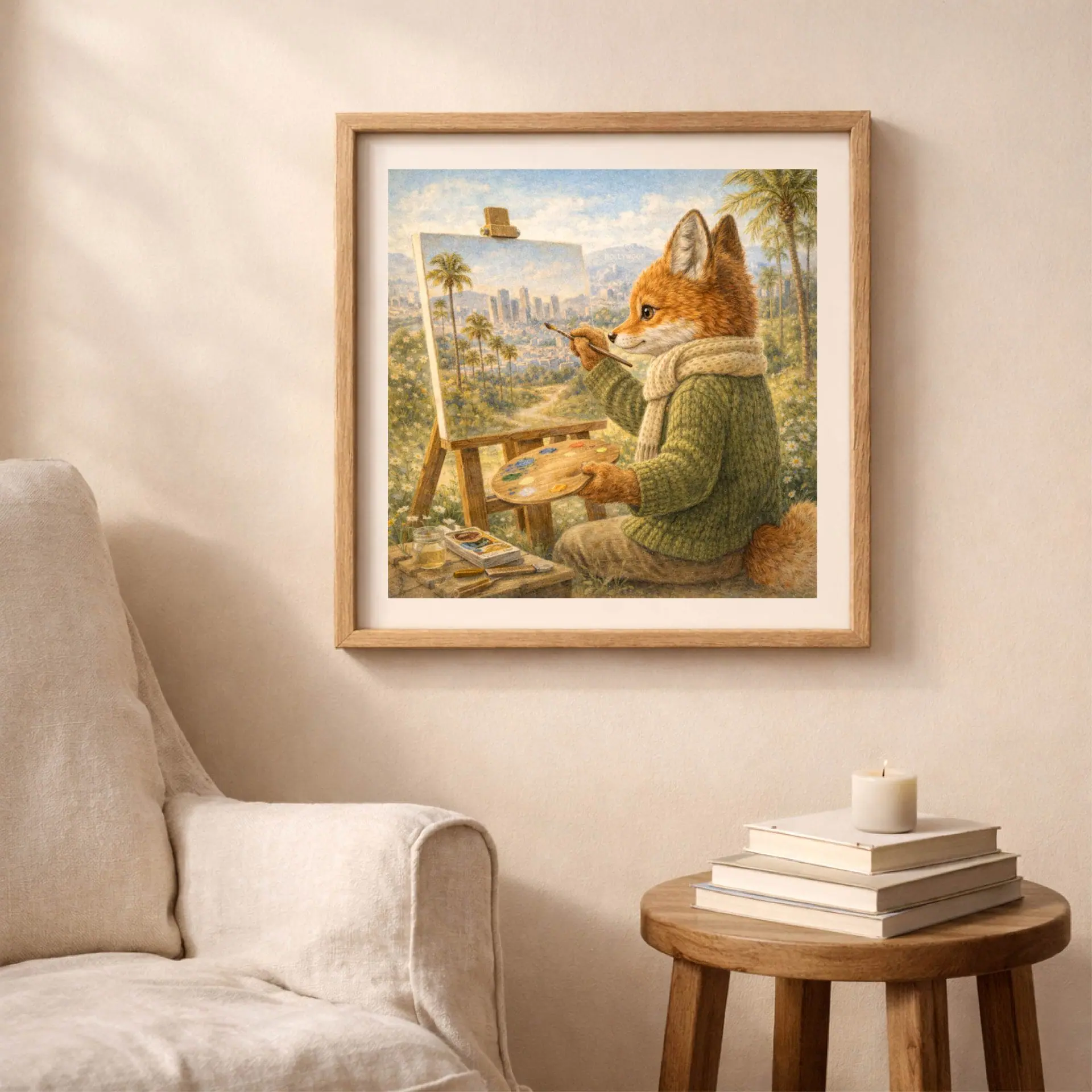 Fox Los Angeles Printable Wall Art Woodland USA Travel Decor 3 Fox Los Angeles printable wall art in living room cottagecore decor