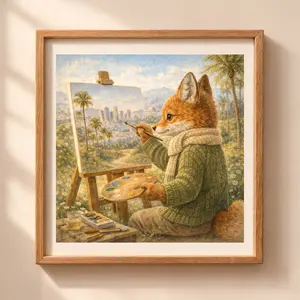 Fox Los Angeles printable wall art Quiet Woodland illustration USA travel decor