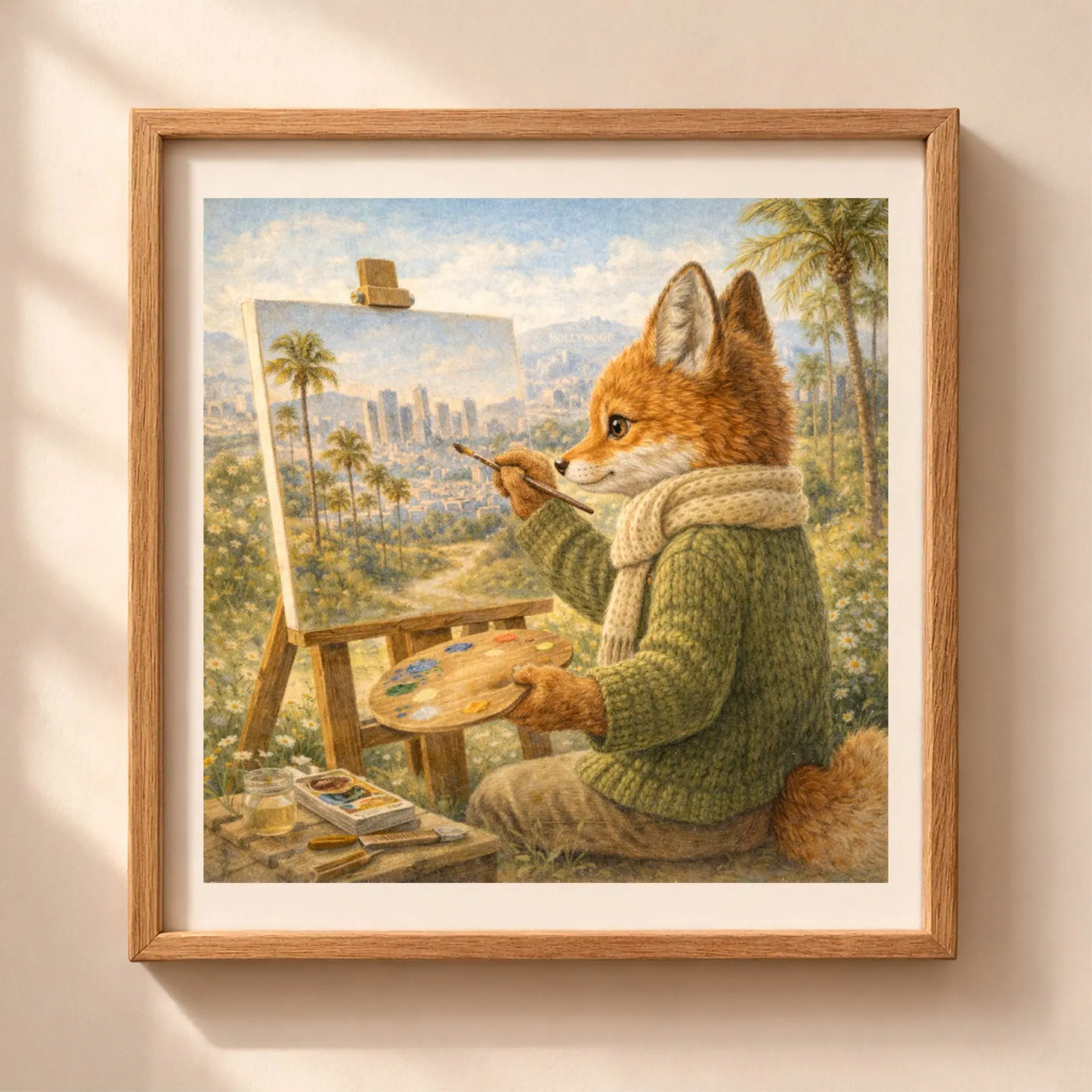 Fox Los Angeles Printable Wall Art Woodland USA Travel Decor 1 Fox Los Angeles printable wall art Quiet Woodland illustration USA travel decor