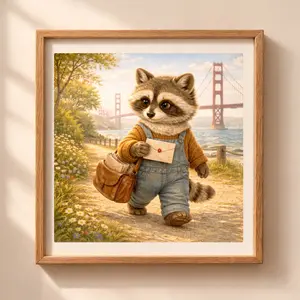 Raccoon San Francisco Printable Wall Art Golden Gate Bridge woodland animal illustration Quiet Woodland