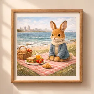 Rabbit San Diego printable wall art coastal nursery decor bunny picnic beach Quiet Woodland illustration
