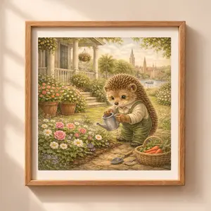Charleston hedgehog printable wall art cozy nursery decor woodland animals Quiet Woodland illustration