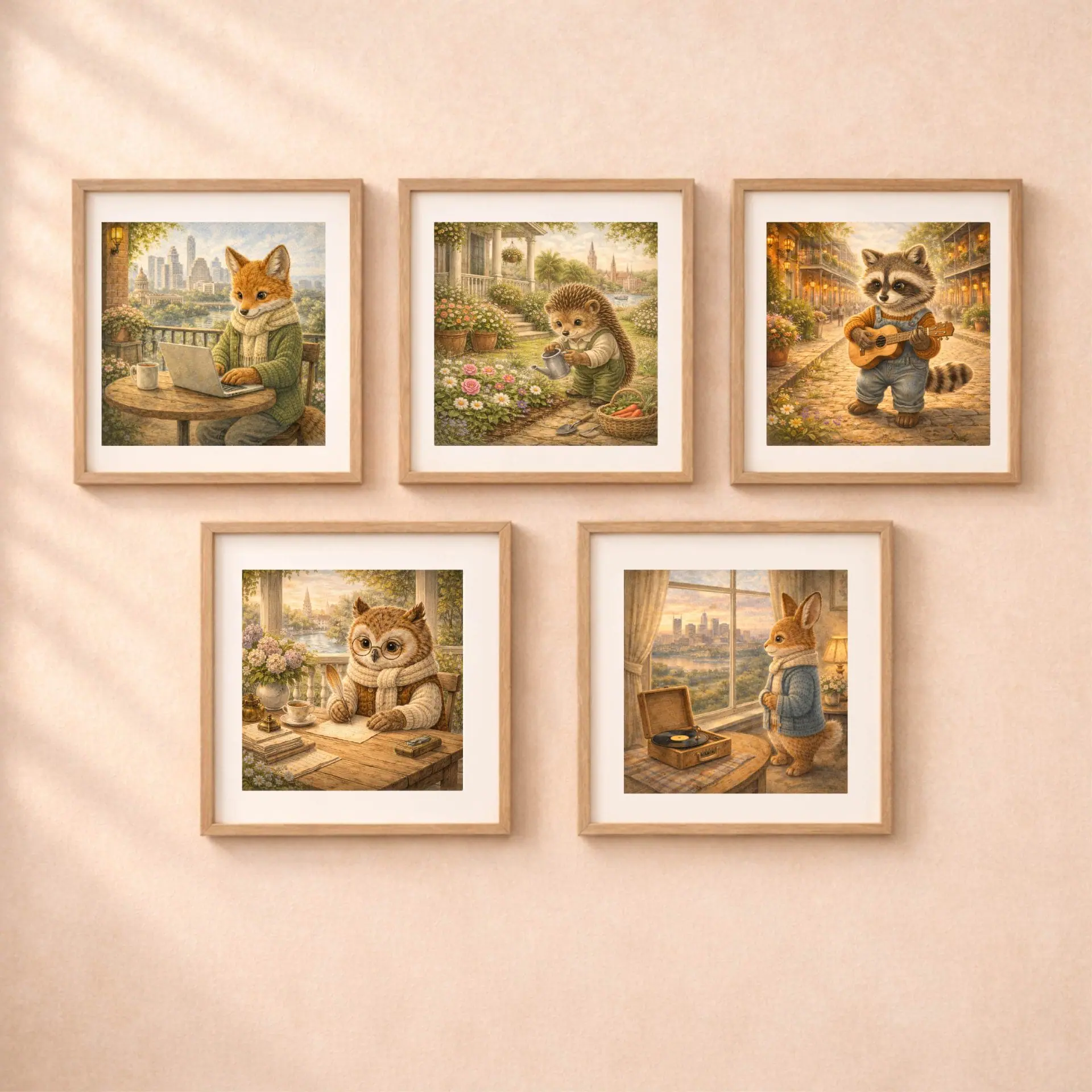 Charleston Hedgehog Printable Wall Art Nursery Decor 6 woodland animals travel usa printable wall art set hedgehog fox raccoon owl rabbit nursery decor