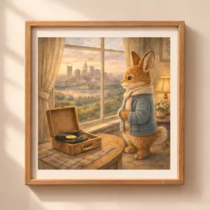 Nashville Bunny Printable Wall Art woodland nursery decor cozy music illustration Quiet Woodland