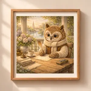 Savannah owl printable wall art, woodland nursery decor, cozy writing owl illustration Quiet Woodland