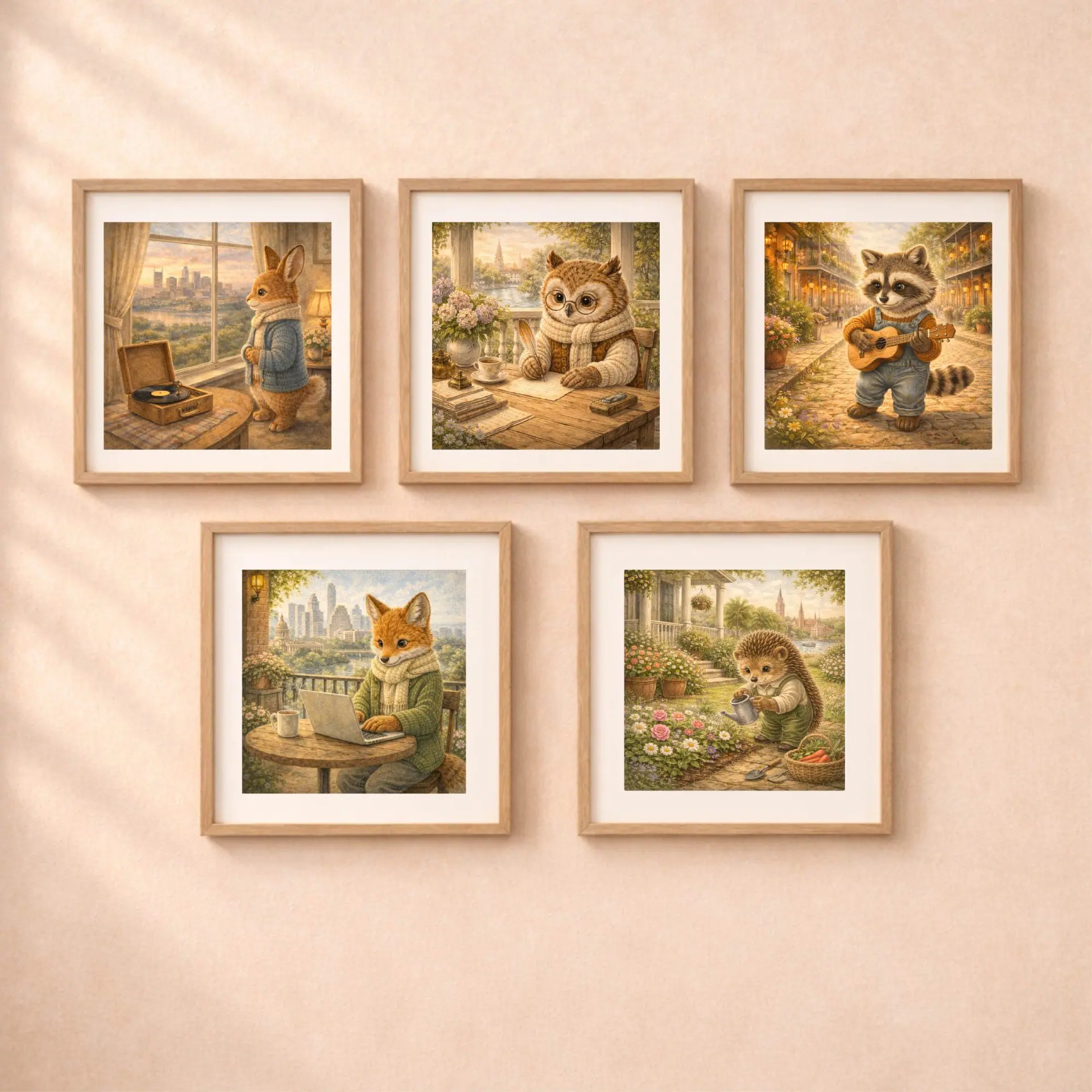 Savannah Owl Printable Wall Art Nursery Decor 6 woodland animals travel usa printable wall art set owl savannah bunny nashville fox raccoon hedgehog