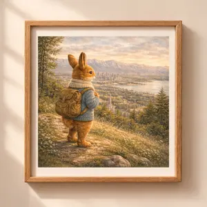 Salt Lake City Bunny Printable Wall Art with mountain landscape and Great Salt Lake view Quiet Woodland illustration