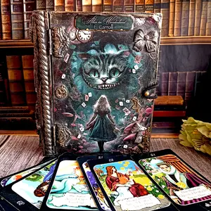 Wooden book box,Tarot cards box,Alice in Wonderland,Mad Hatter box,White rabbit
