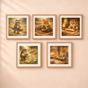 Woodland animals professions printable wall art set fox archaeologist bunny baker owl librarian hedgehog gardener raccoon postman