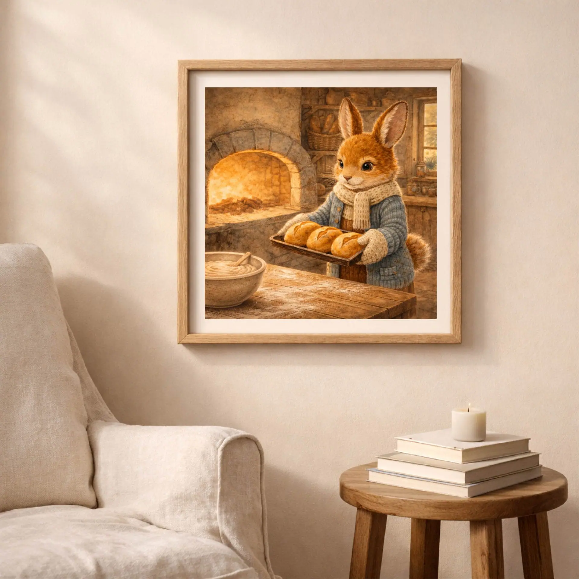 Bunny Baker Printable Wall Art Woodland Nursery Decor 3 Bunny Baker Printable Wall Art framed cozy room cottagecore wall decor rabbit illustration