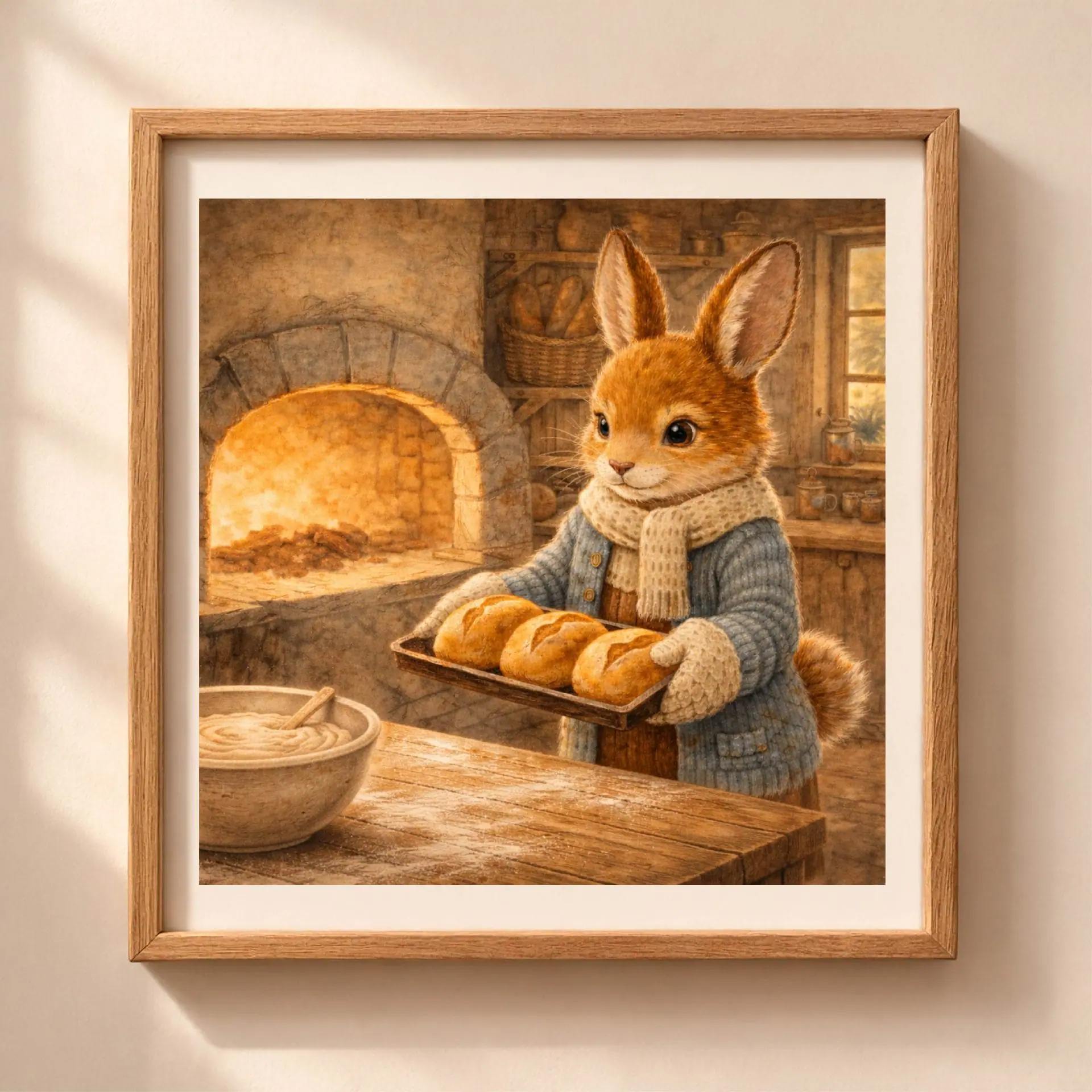 Bunny Baker Printable Wall Art Woodland Nursery Decor 1 Bunny Baker Printable Wall Art cozy rabbit baking bread cottage kitchen nursery decor